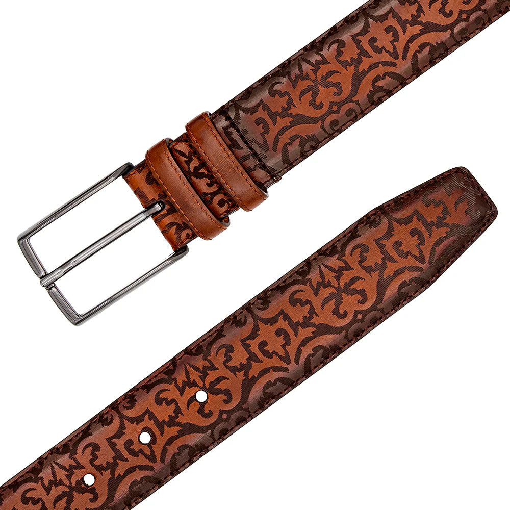 Mezlan Laser Print Calfskin Belt Cognac