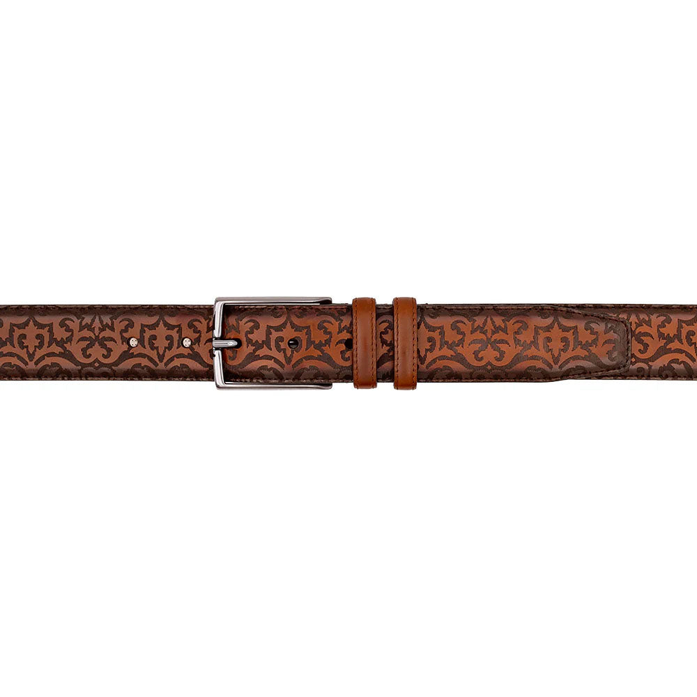 Mezlan Laser Print Calfskin Belt Cognac