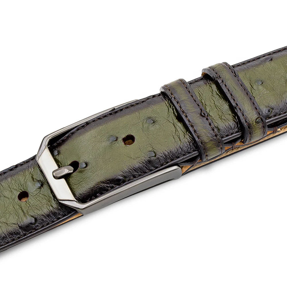 Mezlan Ostrich Skin Belt Olive