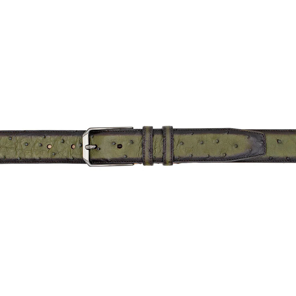 Mezlan Ostrich Skin Belt Olive
