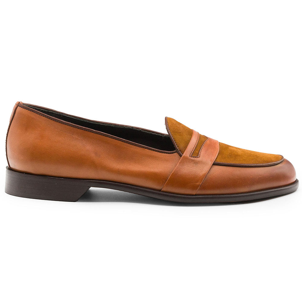 Zelli Alberto Italian Calf & Sueded Leather Loafer Cognac