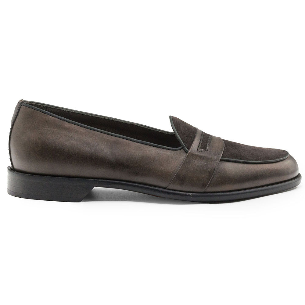 Zelli Alberto Italian Calf & Sueded Leather Loafer Charcoal