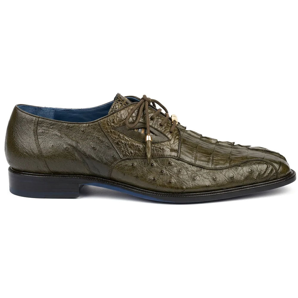 Belvedere Aldo Genuine Caiman Crocodile & Ostrich Quill Derby Olive
