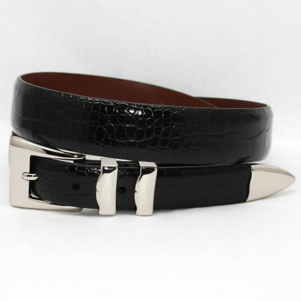 Torino Leather Alligator Embossed Calf with Nickel Set - Black