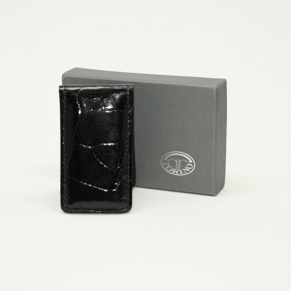 Torino Leather Alligator Magnetic Money Clip - Black