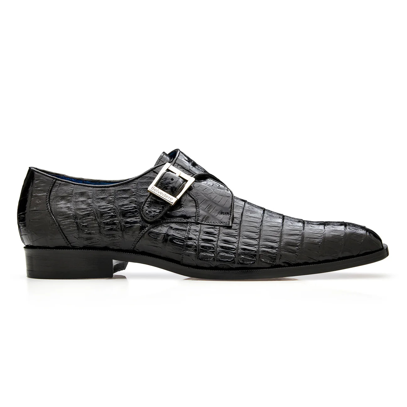 Belvedere Angelo Caiman Crocodile Monk Strap Black