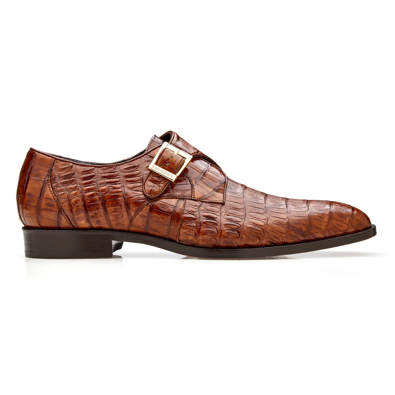 Belvedere Angelo Caiman Crocodile Monk Strap Walnut