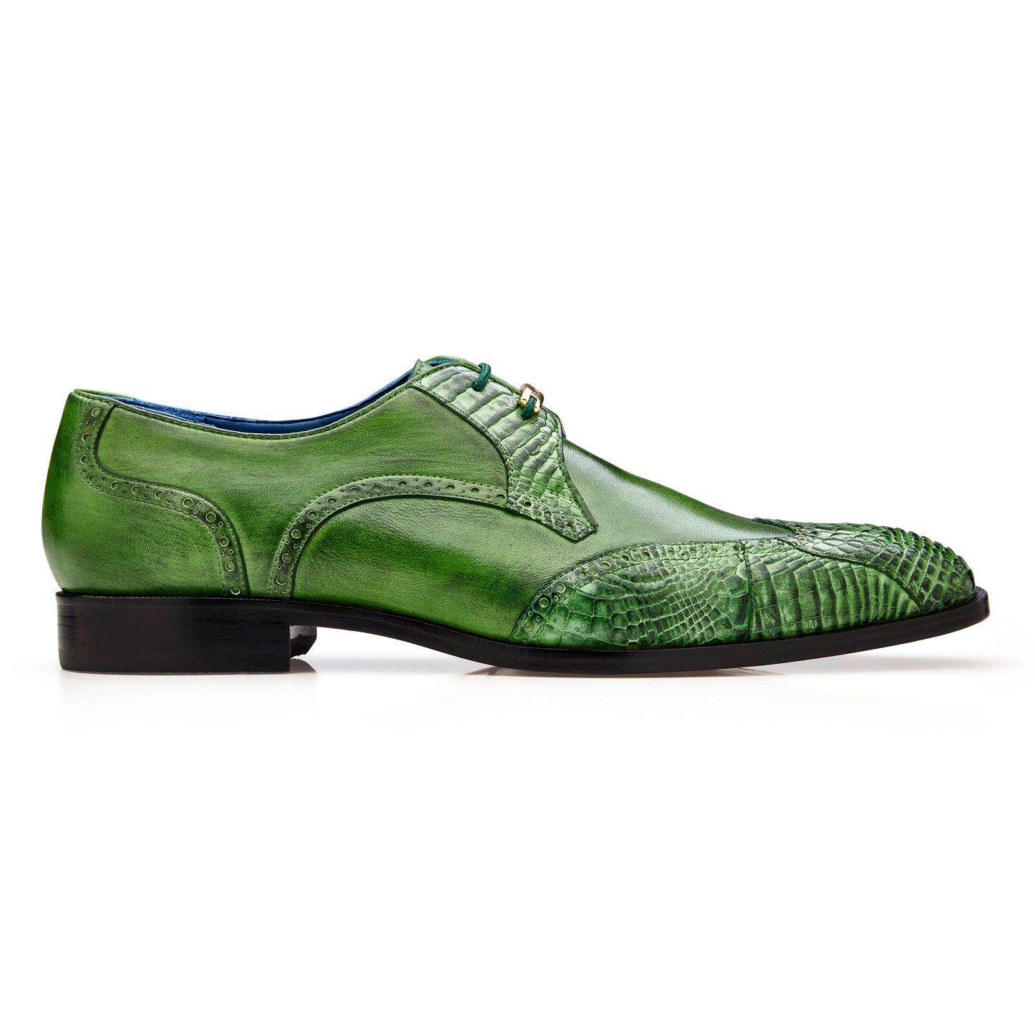 Belvedere Antonio Genuine American Alligator Derby Antique Emerald