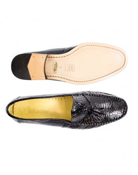 Belvedere  Bari Caimain & Ostrich Tassel Loafers Black
