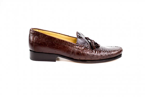 Belvedere  Bari Caimain & Ostrich Tassel Loafers Brown