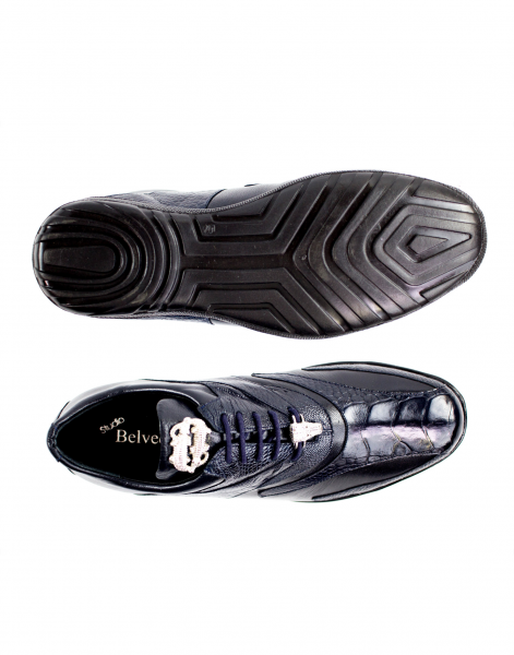 Belvedere  Bene Ostrich & Calfskin Sneakers Navy