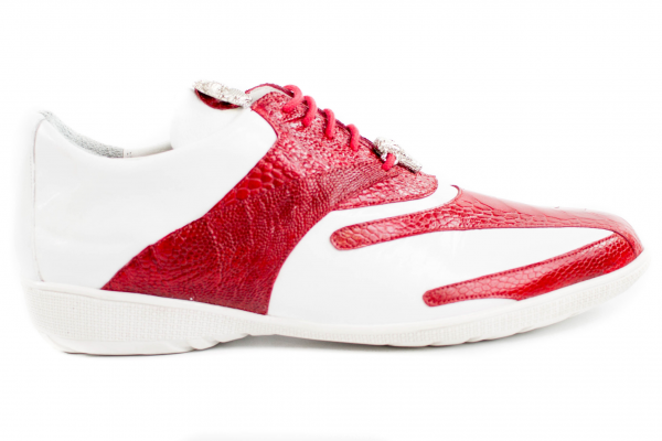 Belvedere Bene Ostrich & Calfskin Sneakers Red / White