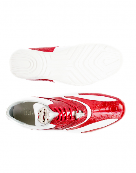 Belvedere Bene Ostrich & Calfskin Sneakers Red / White