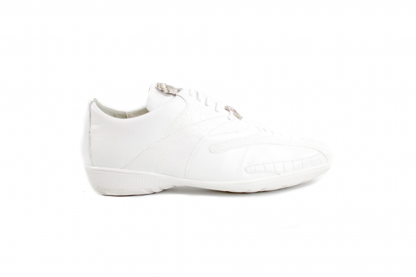 Belvedere Bene Ostrich & Calfskin Sneakers White