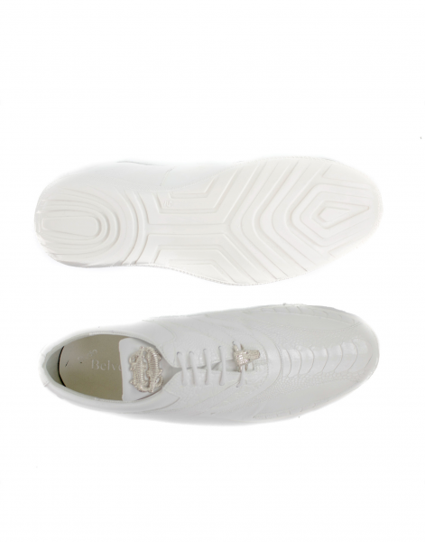 Belvedere Bene Ostrich & Calfskin Sneakers White