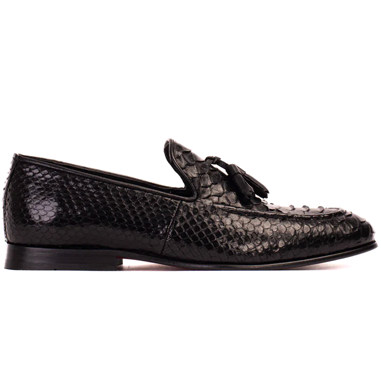 Vinci Leather The Bethesda Python Tassel Loafers Black (18621 Y-1)