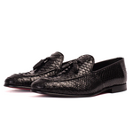 Vinci Leather The Bethesda Python Tassel Loafers Black (18621 Y-1)