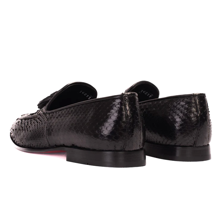 Vinci Leather The Bethesda Python Tassel Loafers Black (18621 Y-1)