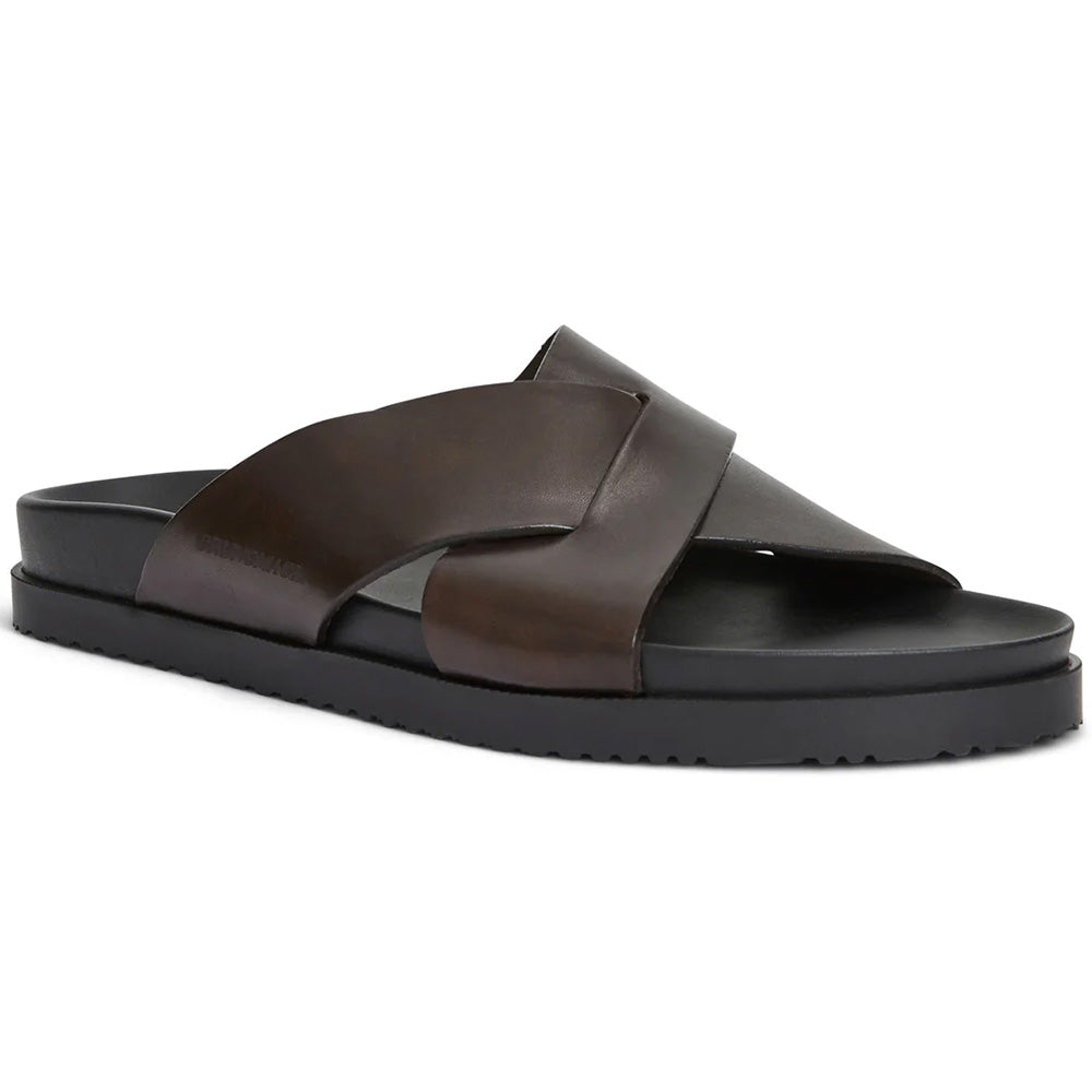 Bruno Magli Bologna Leather Double Strap Sandal Dark Brown