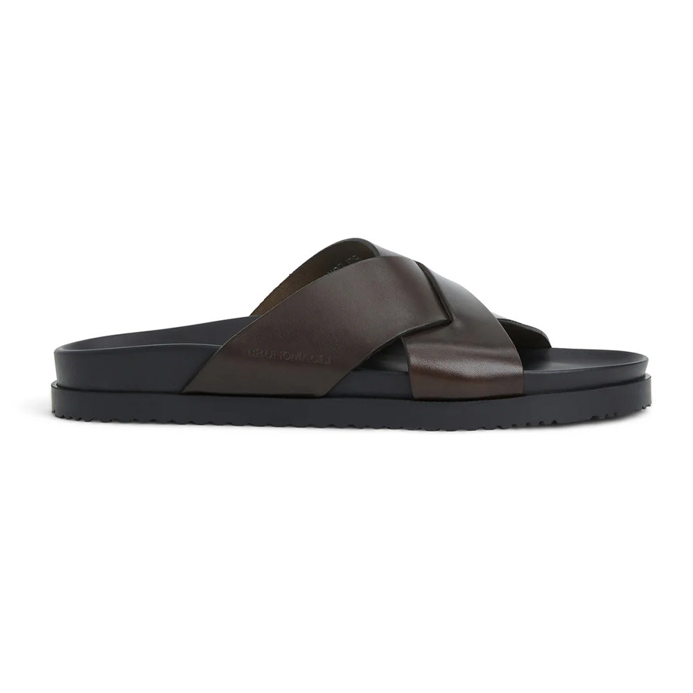 Bruno Magli Bologna Leather Double Strap Sandal Dark Brown