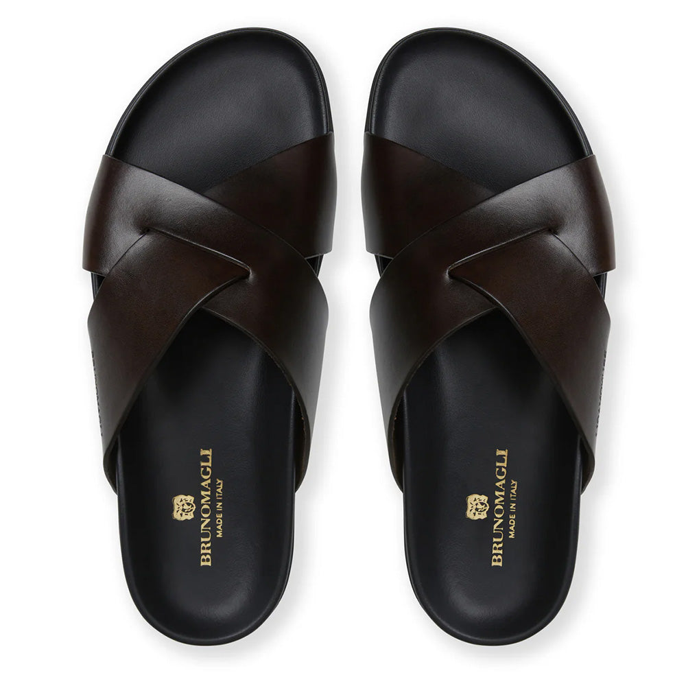 Bruno Magli Bologna Leather Double Strap Sandal Dark Brown