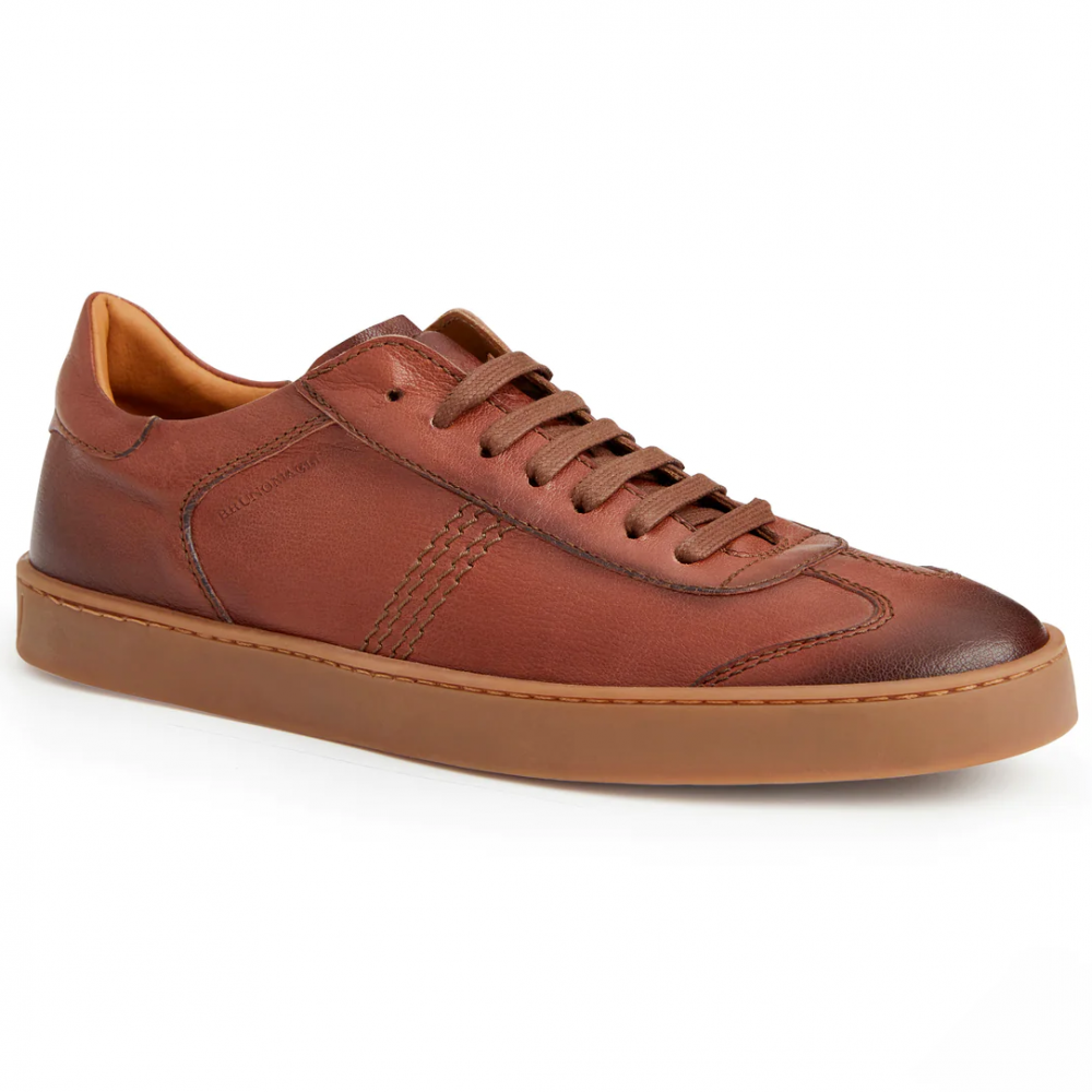 Bruno Magli Bono Leather Lace-Up Sneakers Cognac