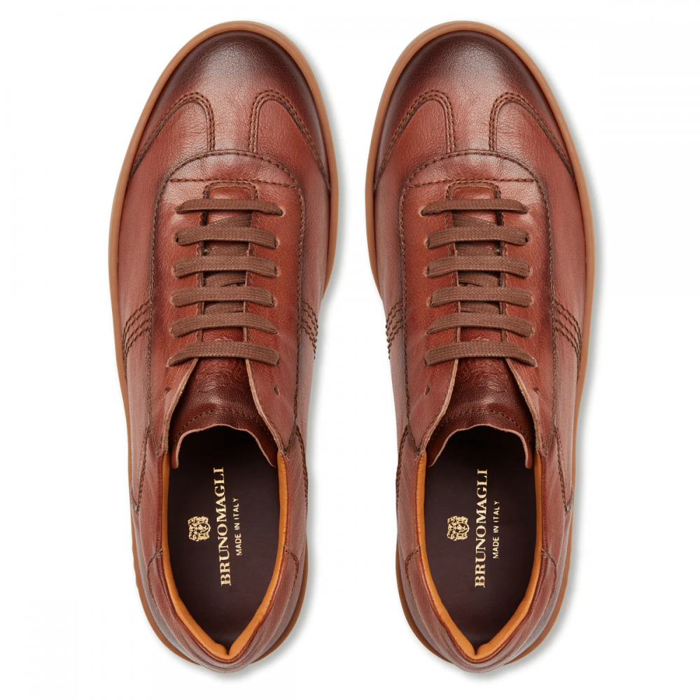 Bruno Magli Bono Leather Lace-Up Sneakers Cognac