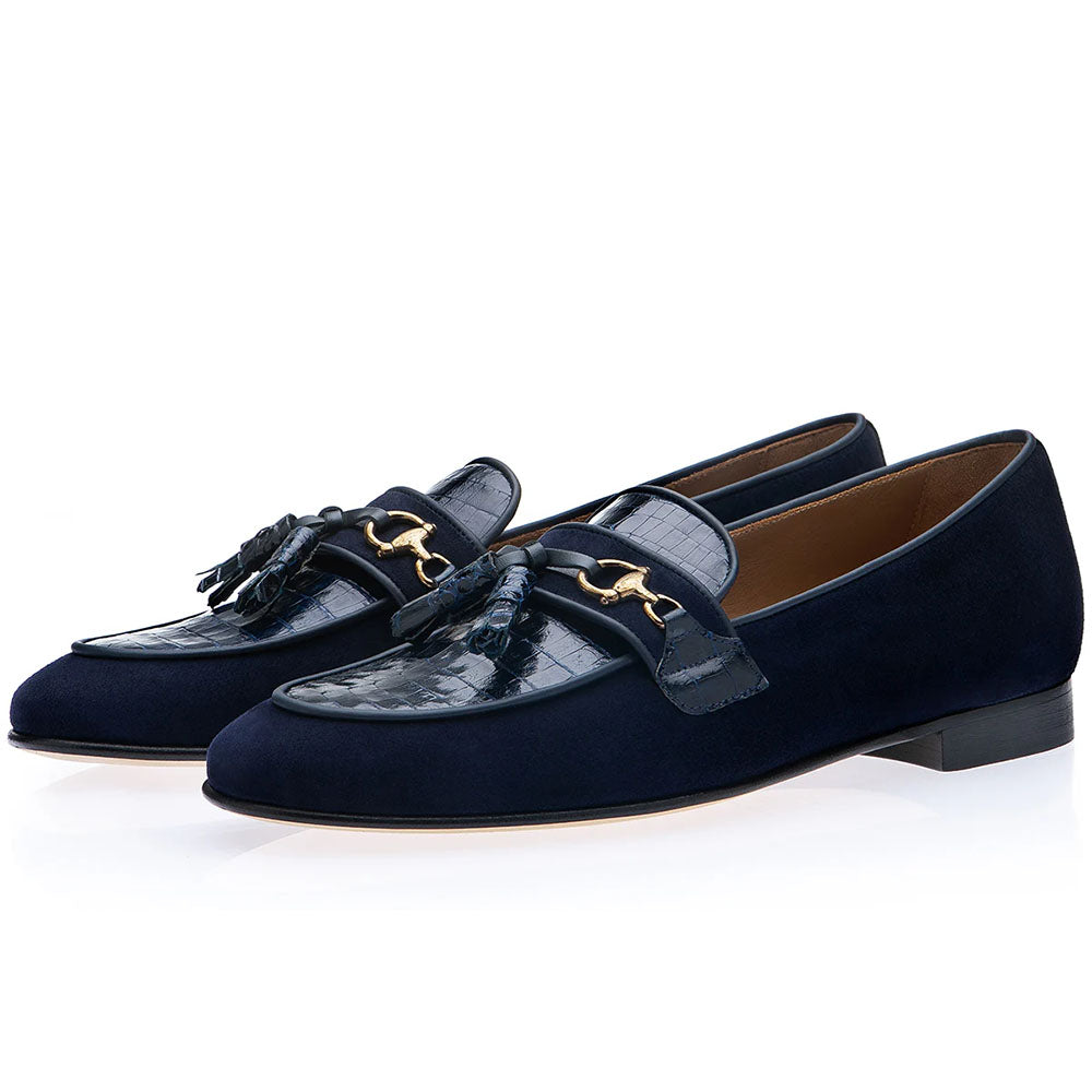 Superglamourous Bruno Crocosuede Slippers Navy