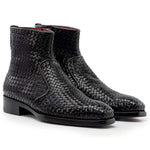 Paul Parkman Woven Leather Hand-Welted Zipper Boots Black