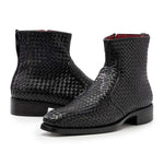 Paul Parkman Woven Leather Hand-Welted Zipper Boots Black