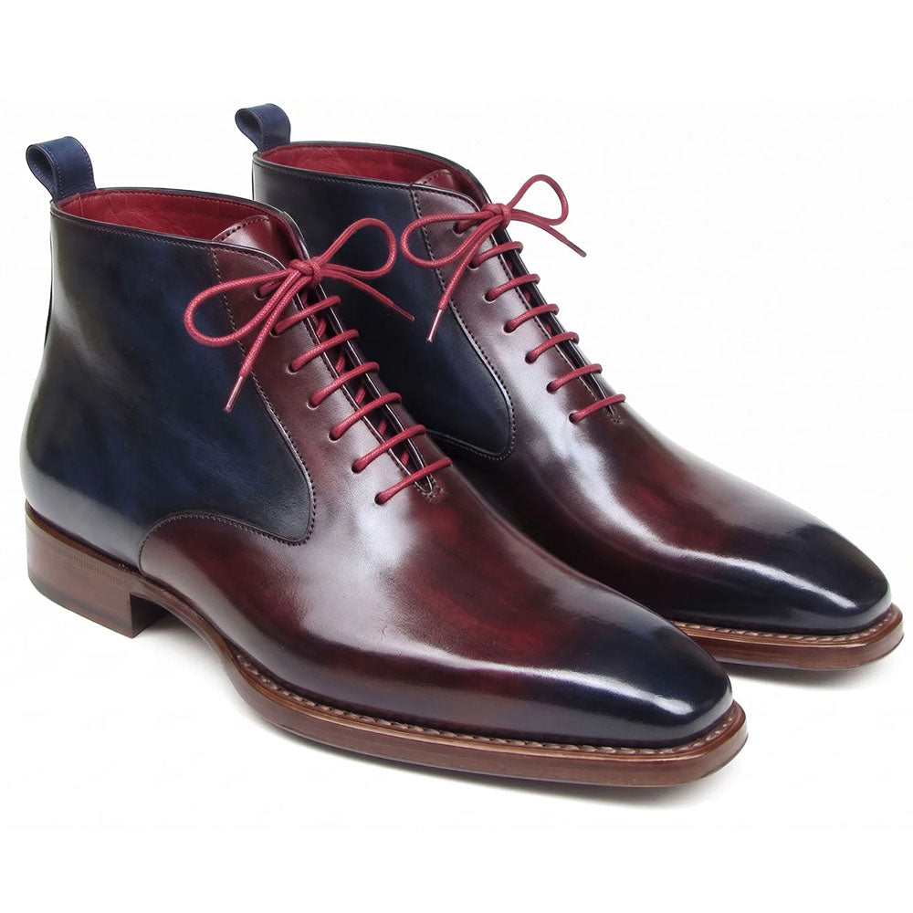Paul Parkman Leather Plain Toe Lace-Up Dress Boots Bordeaux & Navy