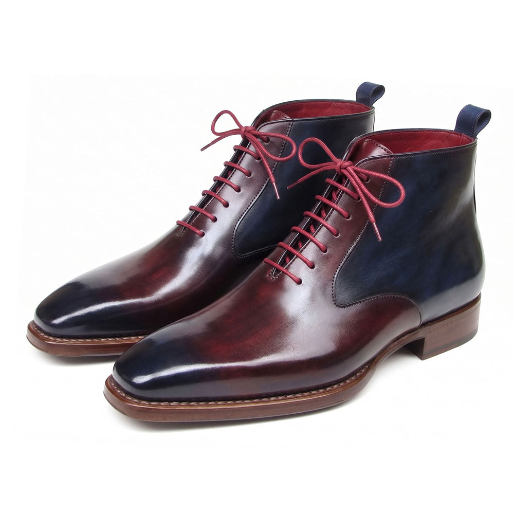 Paul Parkman Leather Plain Toe Lace-Up Dress Boots Bordeaux & Navy