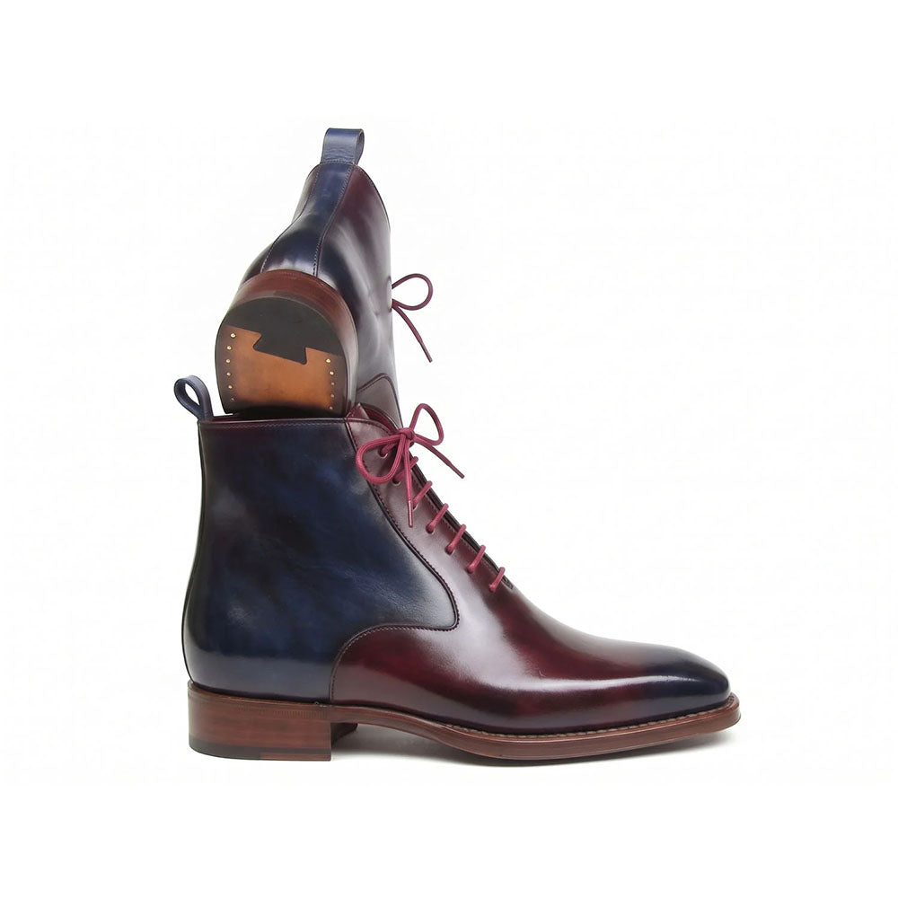 Paul Parkman Leather Plain Toe Lace-Up Dress Boots Bordeaux & Navy