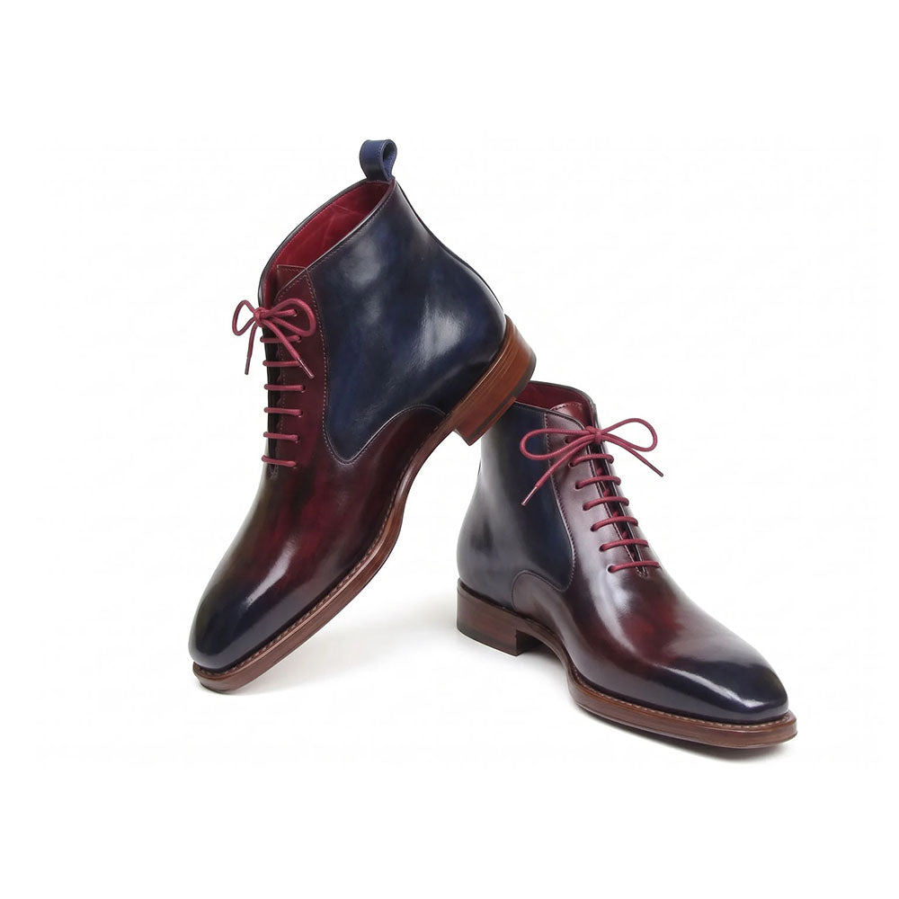 Paul Parkman Leather Plain Toe Lace-Up Dress Boots Bordeaux & Navy
