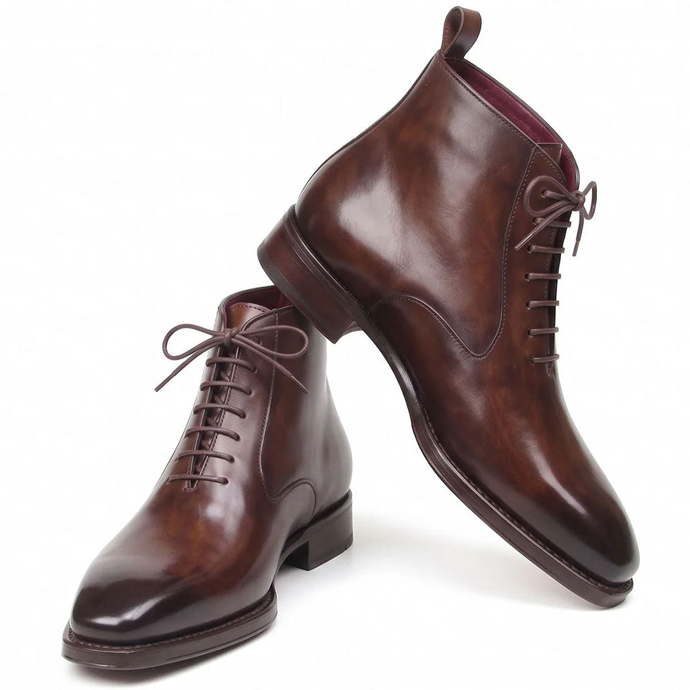 Paul Parkman Leather Plain Toe Lace-Up Dress Boots Brown