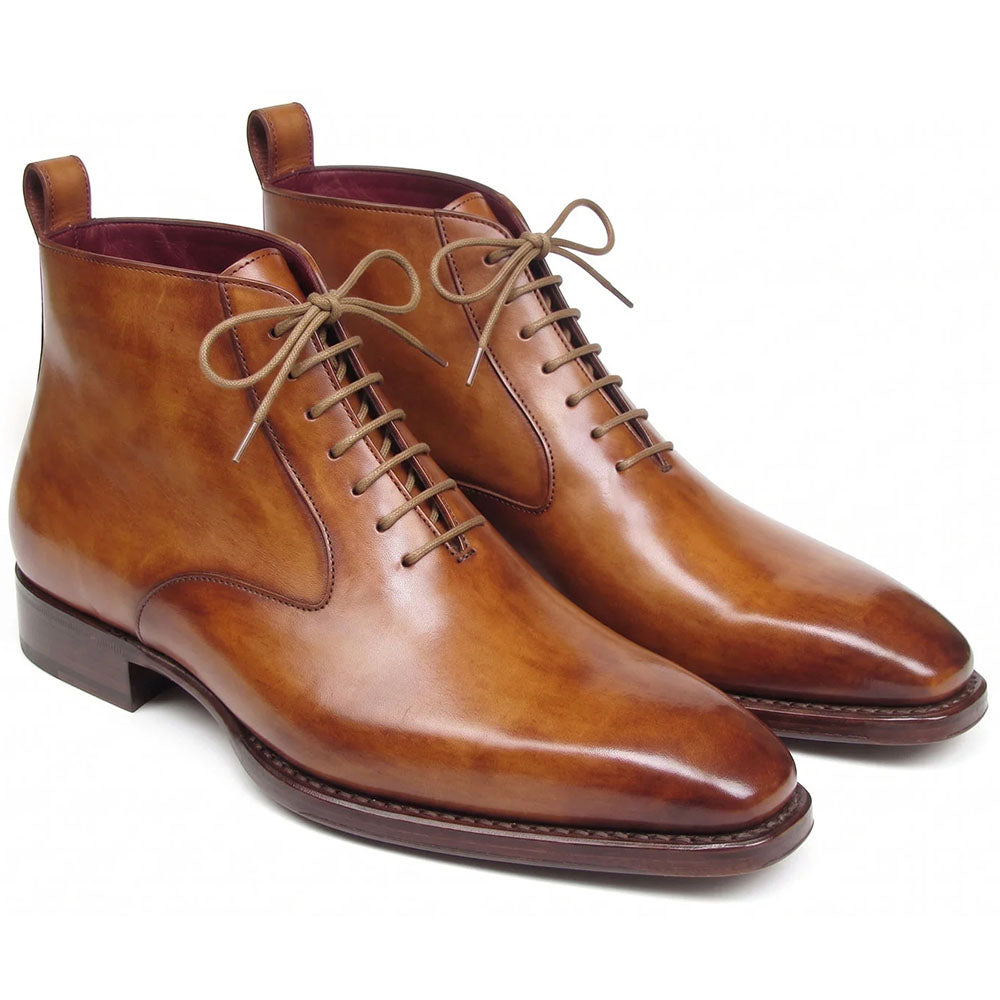 Paul Parkman Leather Plain Toe Lace-Up Dress Boots Cognac
