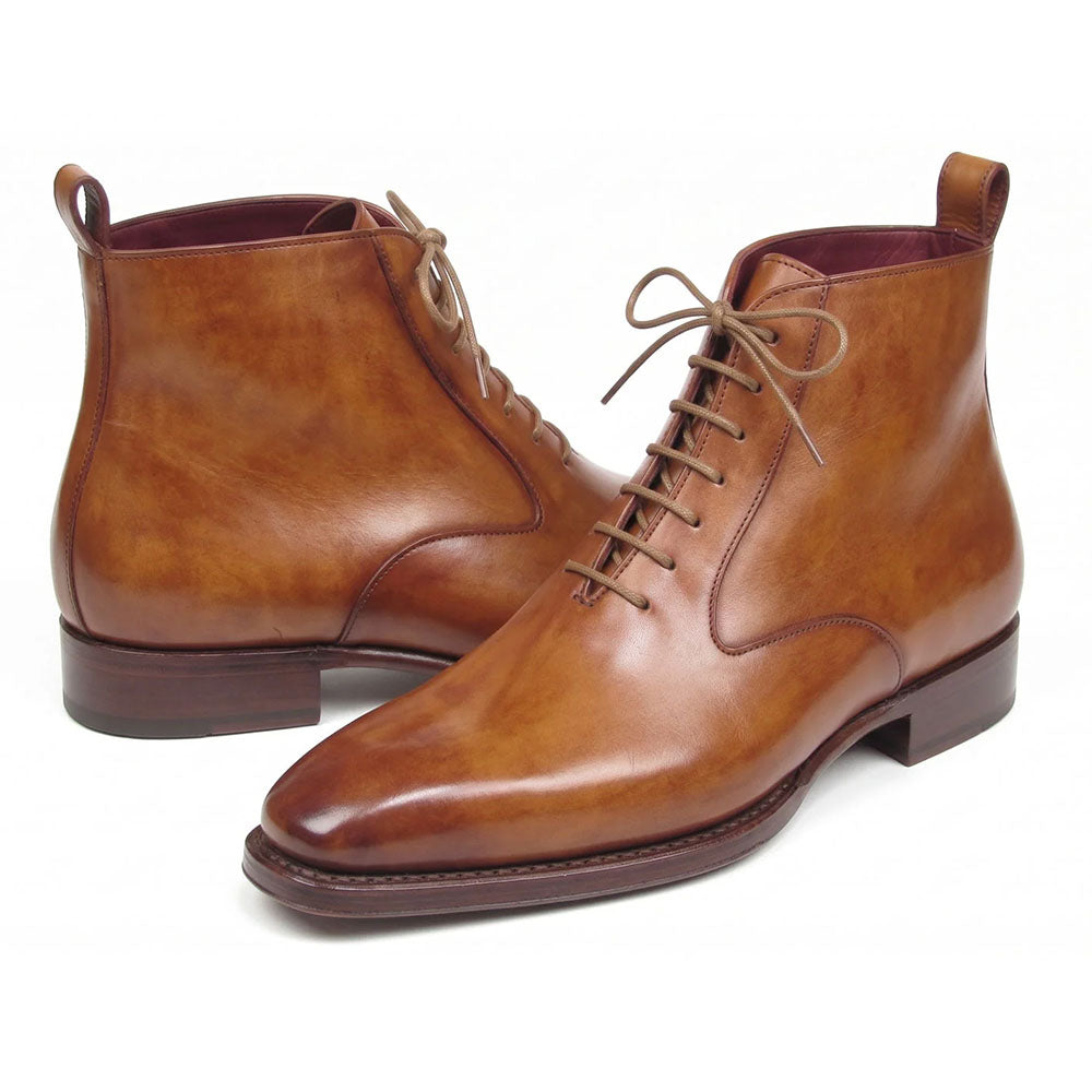 Paul Parkman Leather Plain Toe Lace-Up Dress Boots Cognac