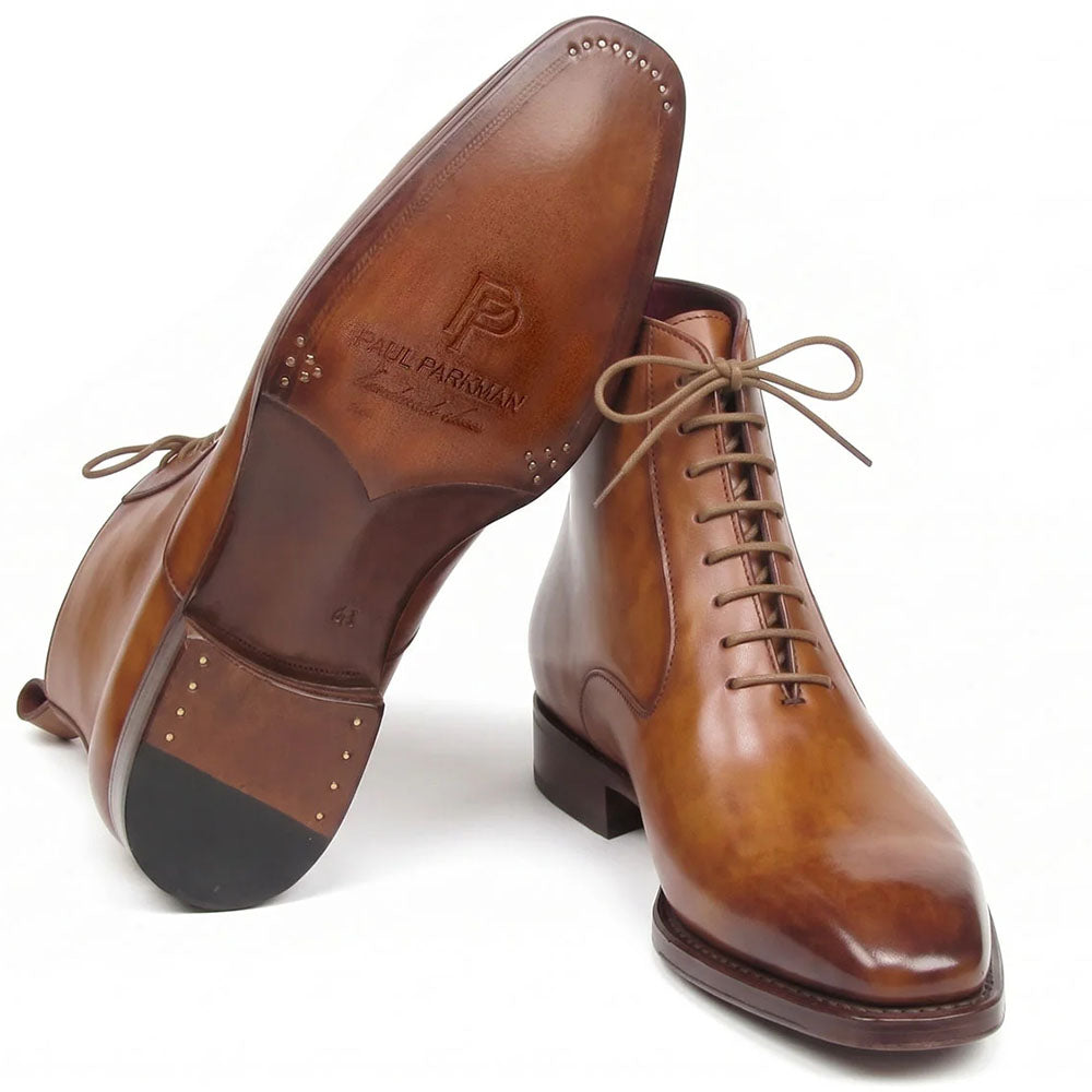 Paul Parkman Leather Plain Toe Lace-Up Dress Boots Cognac