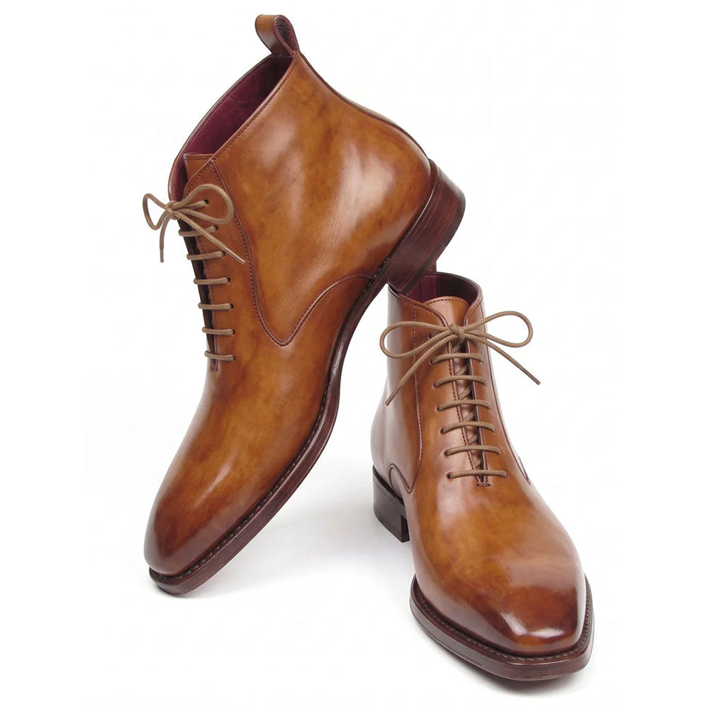 Paul Parkman Leather Plain Toe Lace-Up Dress Boots Cognac