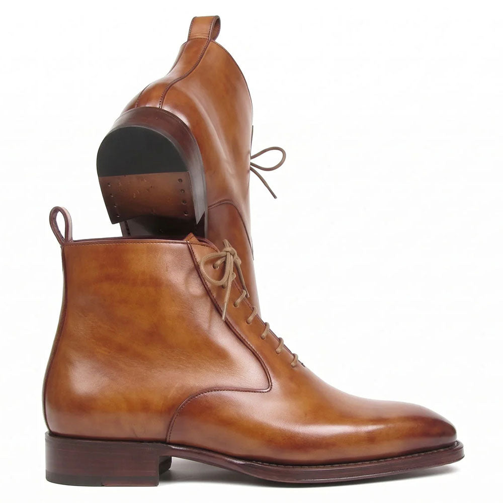 Paul Parkman Leather Plain Toe Lace-Up Dress Boots Cognac