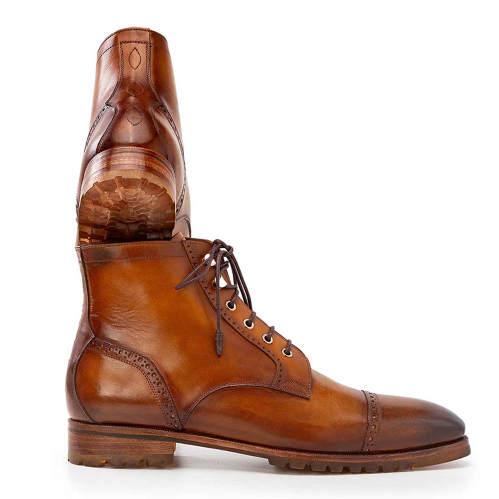 Paul Parkman Burnished Leather Cap Toe Boots Brown