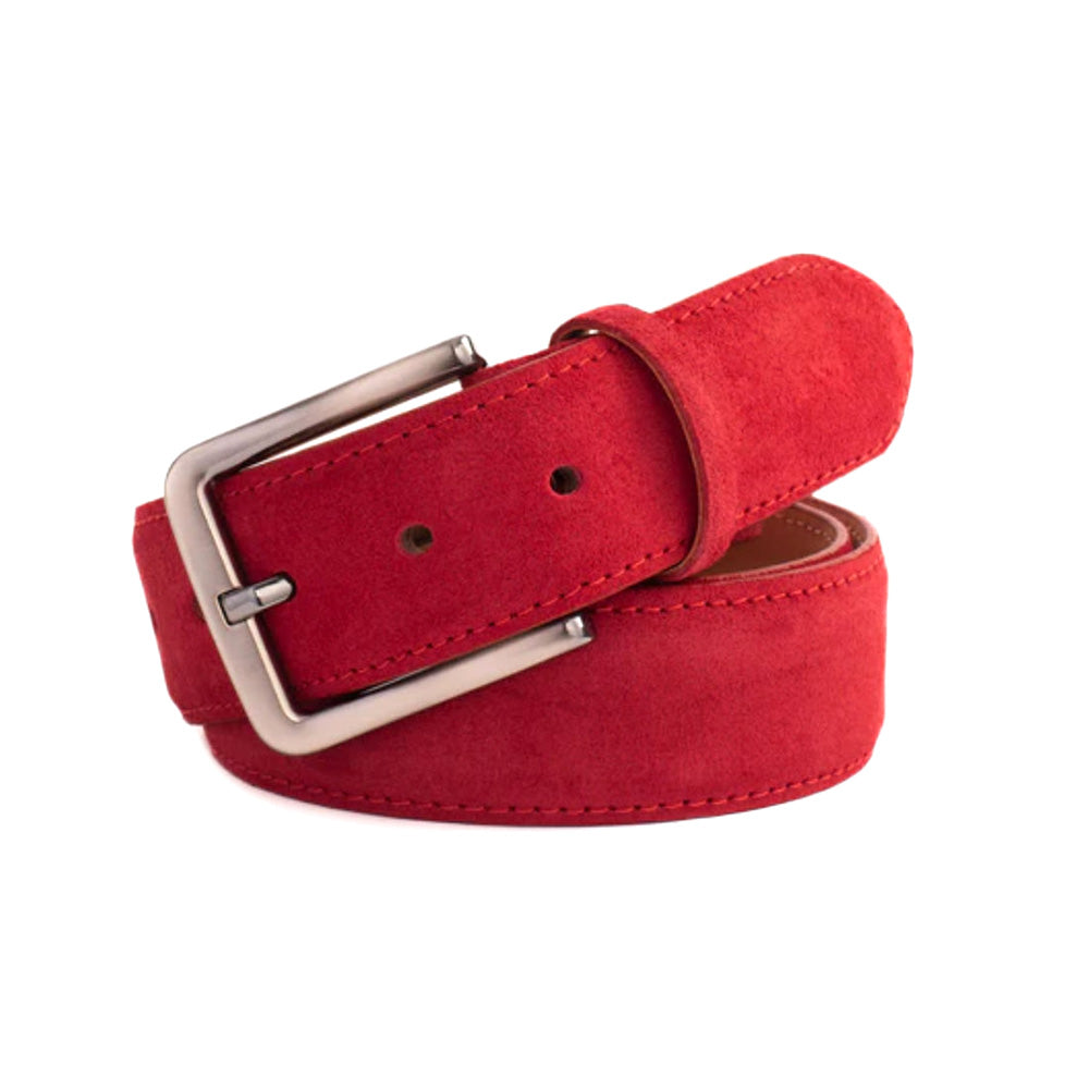 Vinci Leather The Bari Suede Leather Belt Red