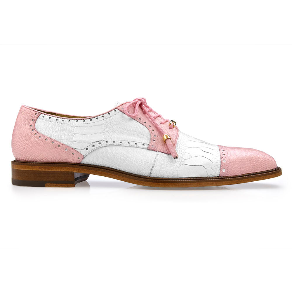 Belvedere Batta Ostrich Leg Cap Toe Shoes Pink / White (14006)