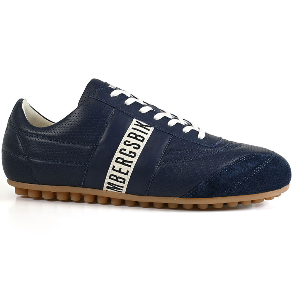Bikkembergs Logo Stripe Leather & Suede Sneaker Navy
