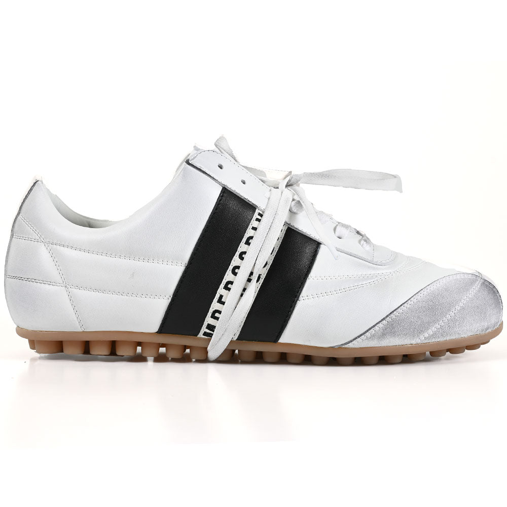 Bikkembergs Logo Stripe Leather & Suede Used Finish Sneaker White