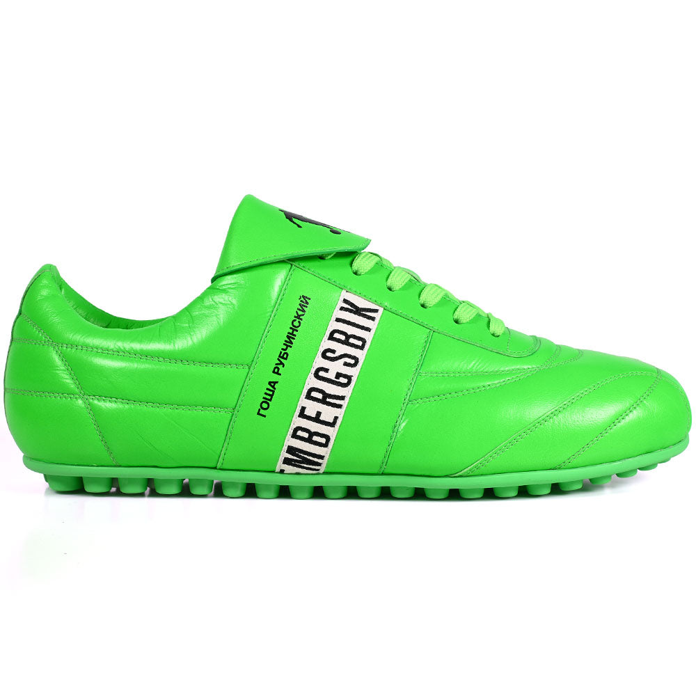 Bikkembergs Logo Stripe Nappa Leather Sneaker Green Fluo