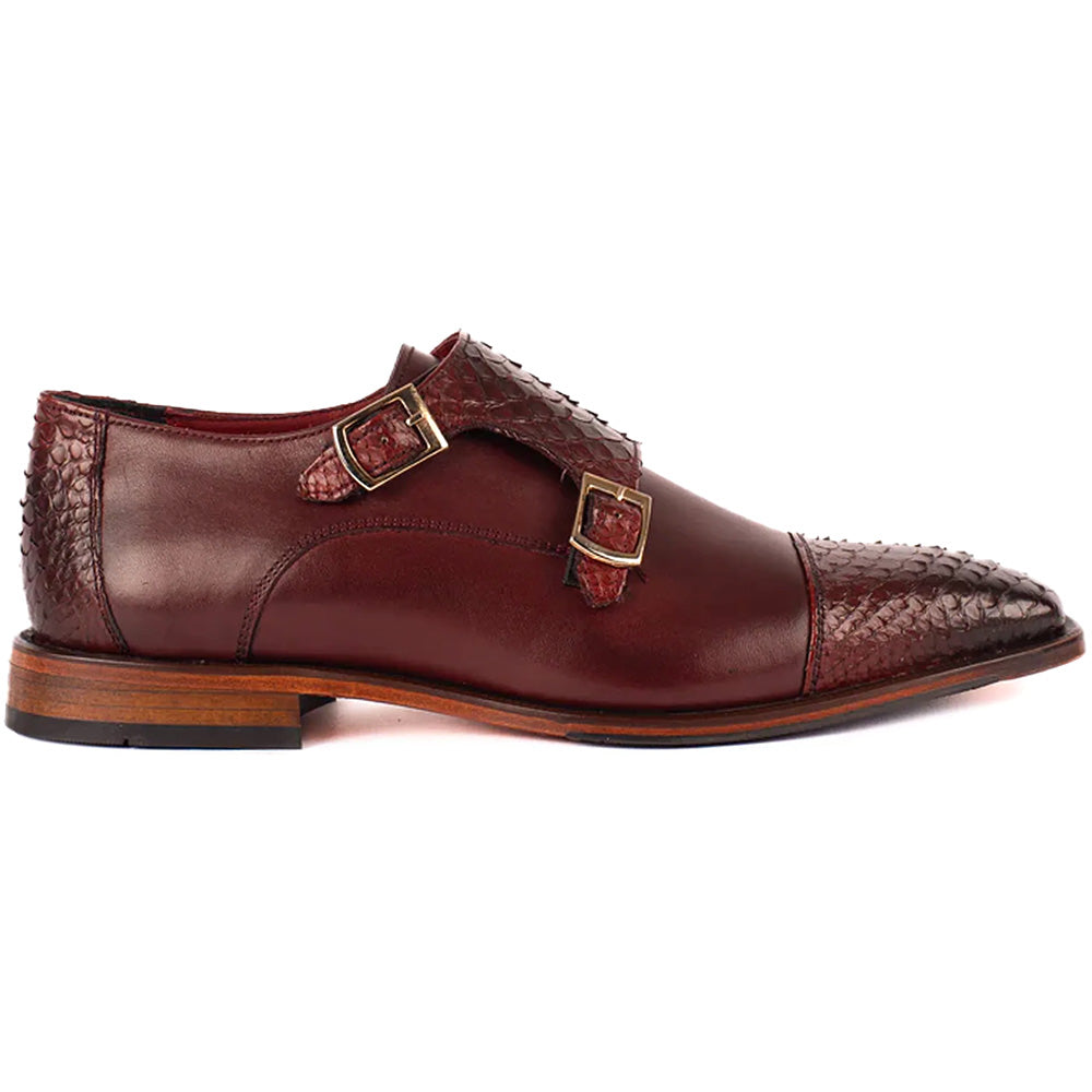 Vinci Leather The Bishkek Python Double Monk Strap Burgundy