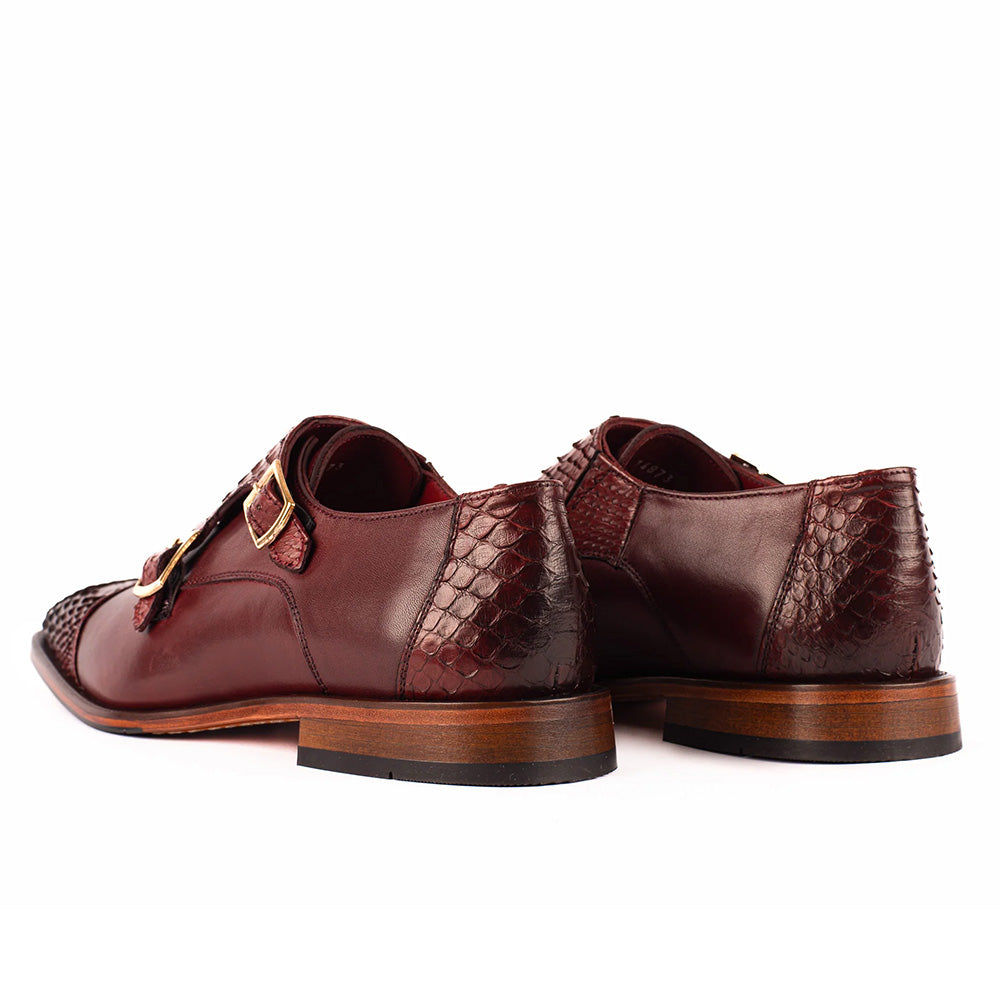 Vinci Leather The Bishkek Python Double Monk Strap Burgundy