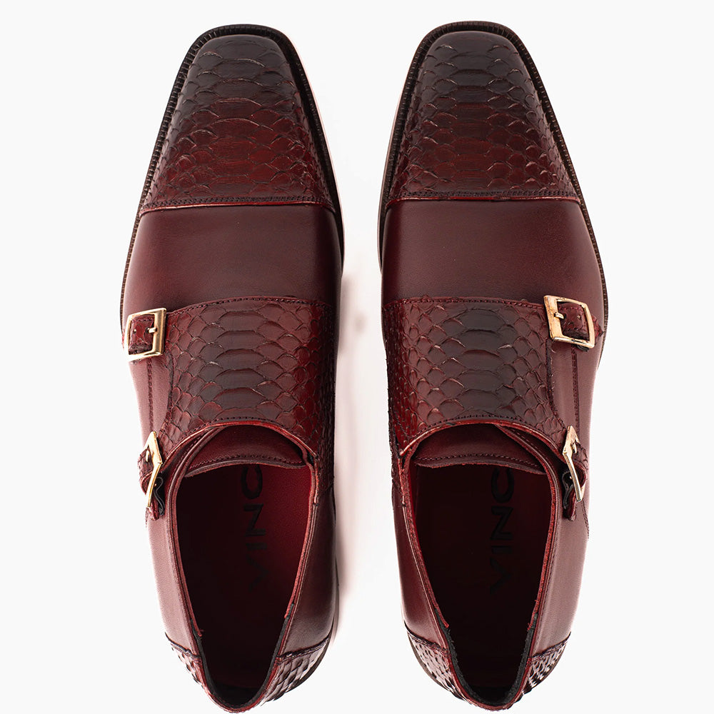 Vinci Leather The Bishkek Python Double Monk Strap Burgundy