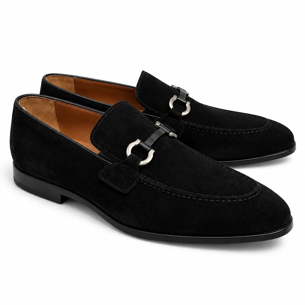 Corrente P0010 Doral Suede Buckle Loafer Black